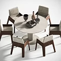Modern Round Dining Table and Chair Dining Table Single Chair Furnishings Tableware 3d model