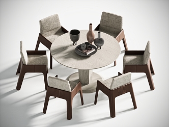 Modern Round Dining Table and Chair Dining Table Single Chair Furnishings Tableware 3d model