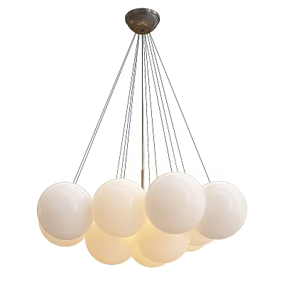 Modern White Spherical Glass Pendant Chandelier With Metal Wires For Interior Decor 3d model