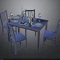 Home Dining Furniture Set With Table Four Chairs Tableware Wine Glasses And Vase