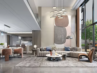 modern guest dining room villa living room 3d model
