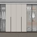 Modern Wardrobe With White Cabinet Doors And Glass Panels For Hanging Clothes