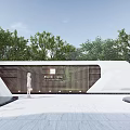 Modern Garden Landscape With Tall Trees White Walls Outdoor Seating And Paved Area