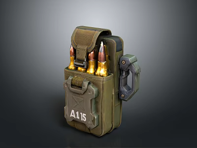 Olive Green Tactical Magazine Pouch With A115 Label And Ammunition Storage 3d model