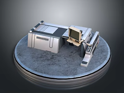 Sci Fi Landscape Featuring Silver Gold Mechanical Devices On Gray Stone Base 3d model