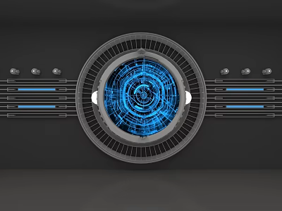 Futuristic Art Installation With Circular Design Blue Tech Pattern And Gray Frame 3d model