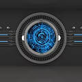 Futuristic Art Installation With Circular Design Blue Tech Pattern And Gray Frame 3d model