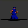 Low Poly Blue Snowman Character With Red Arms Top Hat And Hexagonal Base