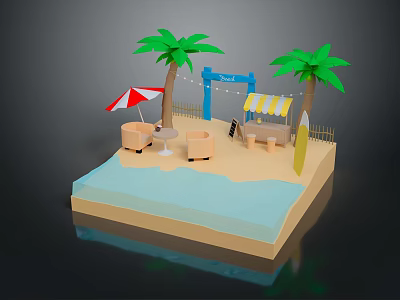 Beach Commercial Equipment With Outdoor Tables Chairs Sunshade Umbrella And Canopy Setup 3d model