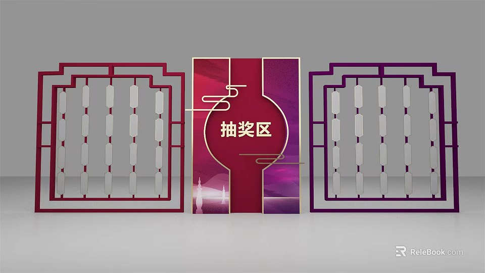 Modern Lucky Draw Area Design With Red Purple Frames And Decorative Elements 3d model 
