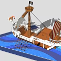 Pirate Ship Themed Playground Equipment with Slide Colorful Sails and Wave Design