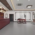 Traditional Chinese Medicine Clinic Interior With Wooden Cabinets Calligraphy Scrolls And Waiting Chairs