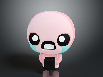 3D Pink Cute Cartoon Game Movie Character With Big Teary Eyes Holding Black Item 3d model