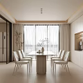 Modern Dining Room Interior With White Table Chairs Large Windows And Natural Light 3d model
