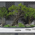 Classic Courtyard Garden Featuring Old Tree Bamboo Stones Stone Lantern And Textured Wall