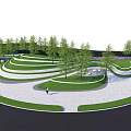 Park Landscape Design With Curved Green Lawns Trees And Winding Paths