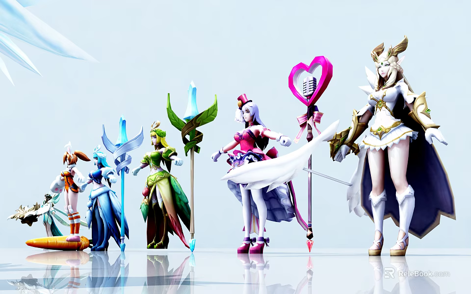 Colorful Game Movie Characters With Diverse Costumes Fantasy Weapons And Unique Designs 3d model 