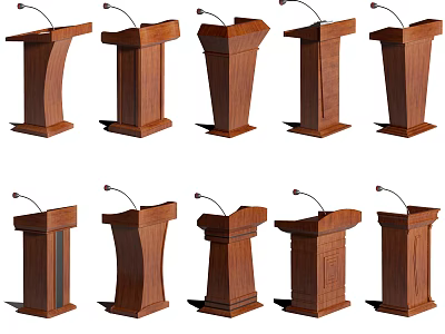 Functional Wooden Podiums With Various Designs And Microphones For Public Speaking 3d model