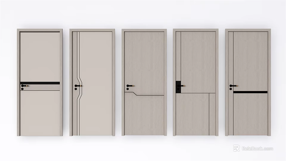 Modern Flush Doors Design With Different Styles And Simple Handle Details 3d model