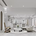 Modern Clothing Store Interior Design With Stone Wall Arched Doorways Sofa And Displayed Dresses