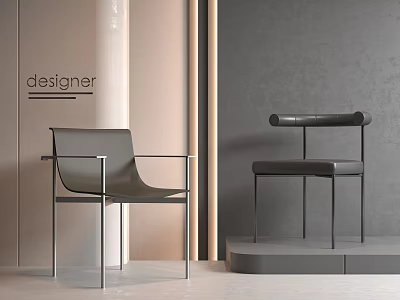 Modern Minimalist Dining Chairs With Metal Frame Leather Seat And Armrest Design 3d model