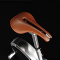 Modern Stationary Bike With Silver Frame Brown Leather Seat And Wooden Handles