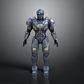 Sci Fi Armored Character In Gray Blue Mechanical Suit With Yellow Accents