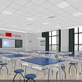 Modern Laboratory Interior With Blue Lab Tables White Stools Large Windows And Screen Setup 3d model