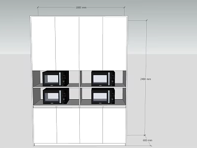 Detailed Kitchen Cabinets Design With Dimensions And Microwave Storage Compartments 3d model