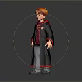 Red Haired Man in Black Robe with Red Sweater and Badge Gray Pants Gray Shoes