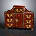 Vintage Red Cabinet Furniture With Ornate Design Golden Handles Multiple Drawers And Decorative Feet
