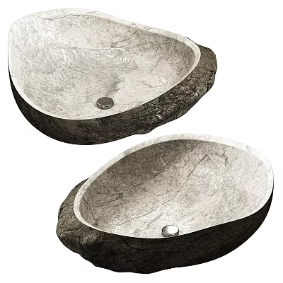 Elegant Natural Stone Washbasins With Oval Shape And Textured Surface For Modern Bathroom 3d model