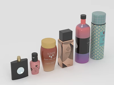 Elegant Stylish Perfume And Cosmetics Bottles With Various Colors And Designs 3d model