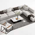 Modern L Shaped Sofa And Coffee Table Set With Cushions Fruit Plant And Accent Chair