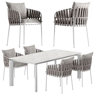 Outdoor white marble dining table gray lounge chair 3d model