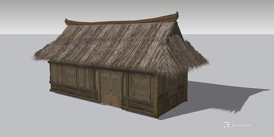 Traditional Thatched House With Thatch Roof And Wooden Exterior Structure Design 3d model 