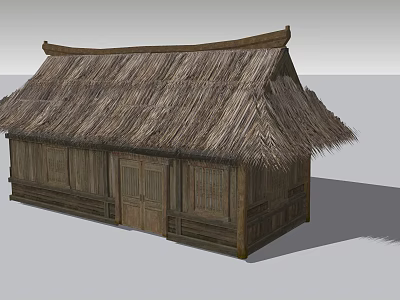 Traditional Thatched House With Thatch Roof And Wooden Exterior Structure Design 3d model