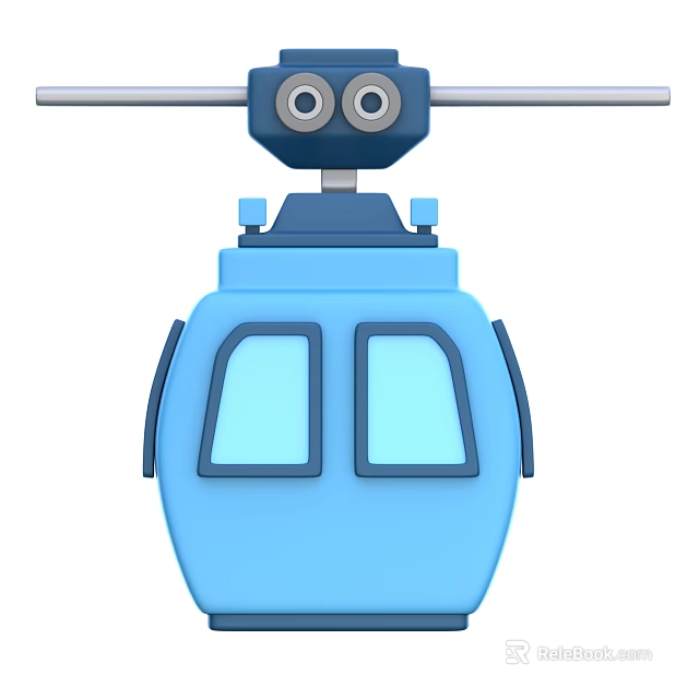 Blue Cartoon Cable Car With Two Windows And Top Round Elements 3d model