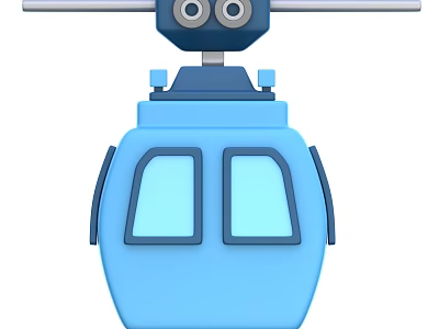 Blue Cartoon Cable Car With Two Windows And Top Round Elements 3d model