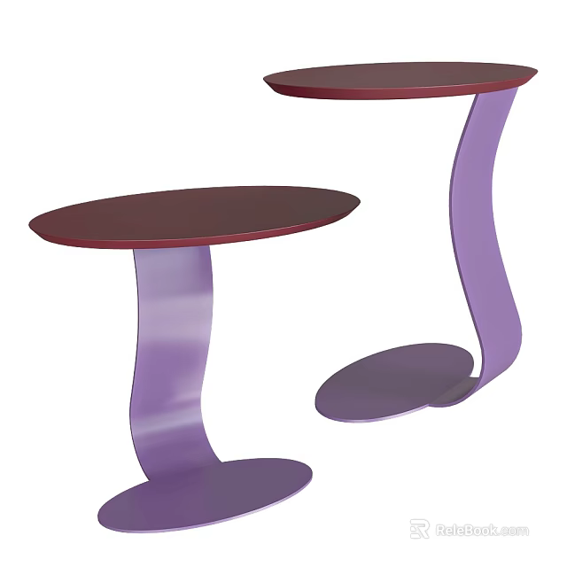 Modern Side Tables With Purple Curved Legs And Dark Red Round Tabletop 3d model 