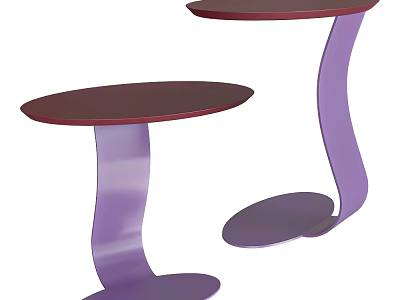 Modern Side Tables With Purple Curved Legs And Dark Red Round Tabletop 3d model