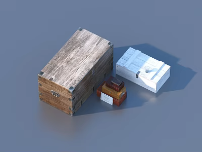 Wooden And White Storage Boxes With Stacked Small Household Items 3d model