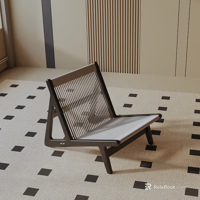 Modern Leisure Chair With Wooden Frame Mesh Back And Geometric Pattern Rug 3d model 