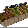 Wooden Multi Tier Fruit Display Shelves In Supermarket With Fresh Fruits