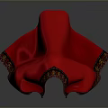 Traditional Red Cloak With Intricate Decorative Trim And Brown Lining