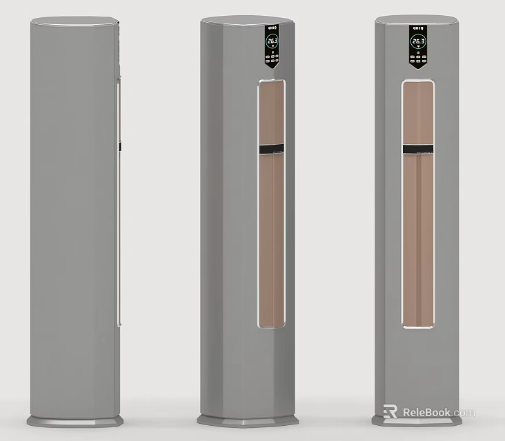 Gray Household Refrigerator With Three Side by Side Doors Digital Display And Control Panel 3d model 