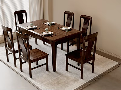 Classic New Chinese Style Solid Wood Dining Table And Chairs Set For Home Dining Room 3d model
