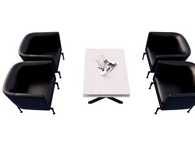 Black Leather Leisure Sofa Set With White Coffee Table And Decorative Items 3d model