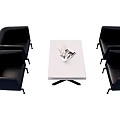 Black Leather Leisure Sofa Set With White Coffee Table And Decorative Items 3d model