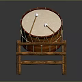 Handcrafted Wooden Drum With White Leather Drumhead And Brown Wooden Stand For Daily Household Use